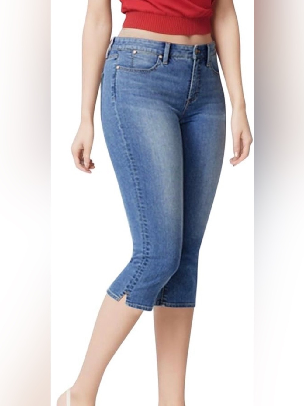 Women’s Petit Mid-Blue Capri Jeans - Stretch Slim Fit